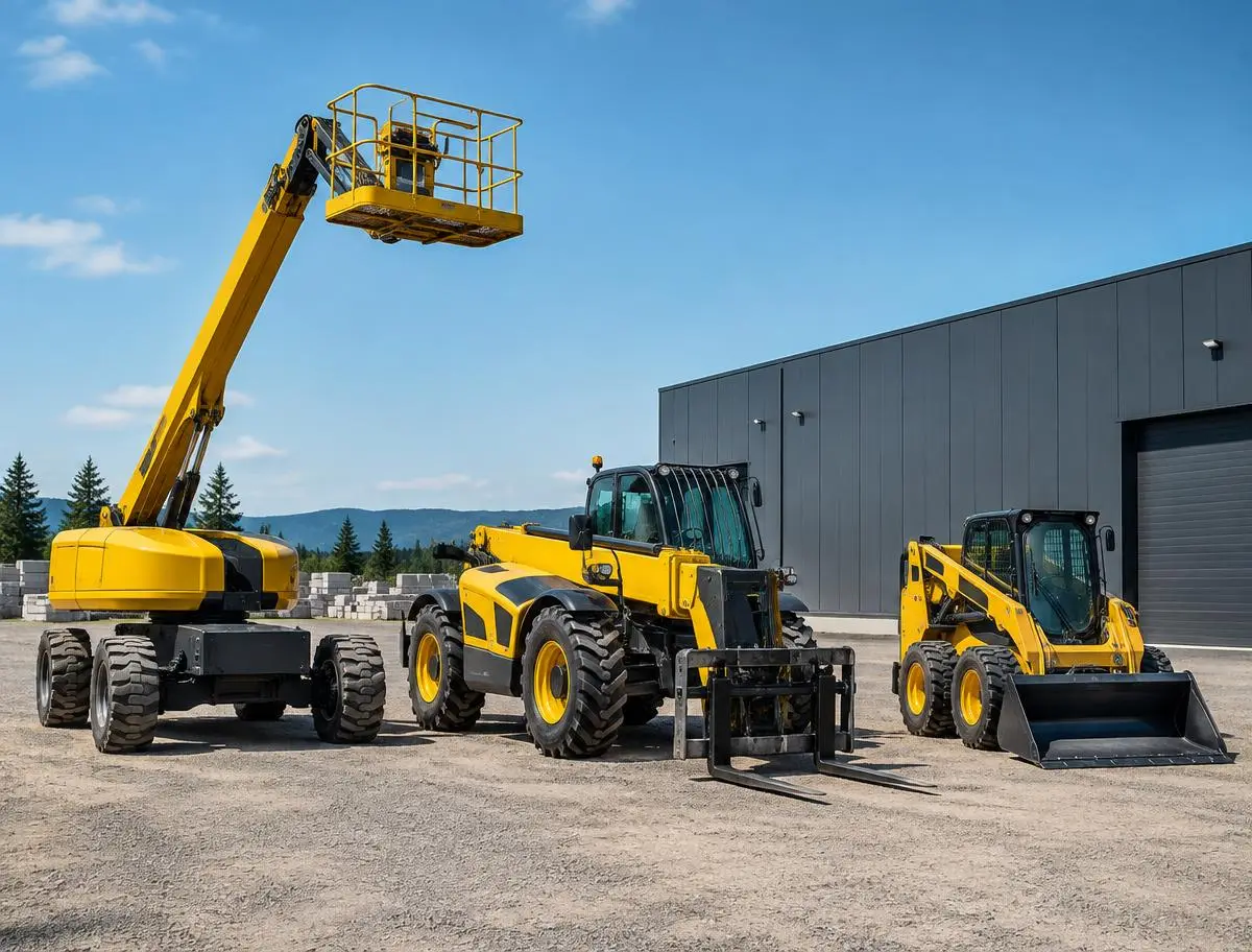 Yellow construction equipment rental fleet